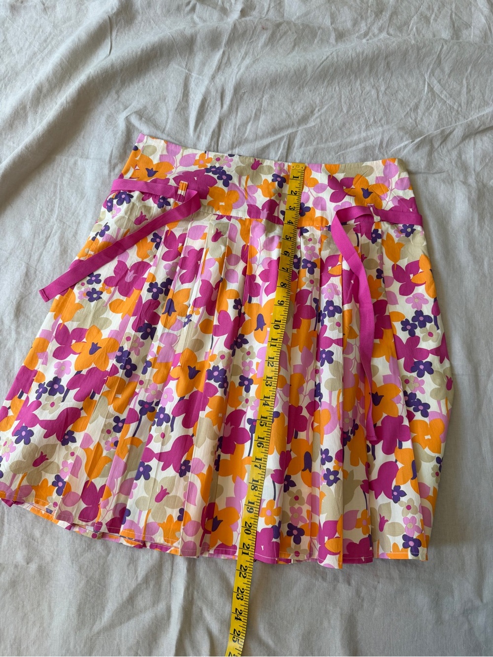Vintage 100% cotton Floral Pleated A-Line Skirt with ribbon tie size 8 - Picture 10 of 12